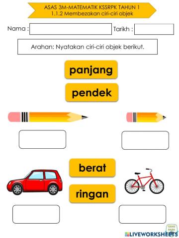 Ciri Objek (Panjang-Pendek & Berat-RIngan)
