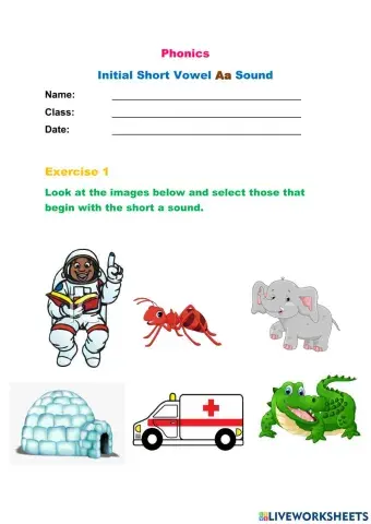 Initial Short Vowel -a- Sound