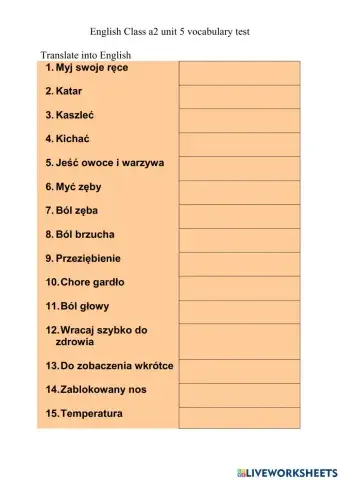 English Class A2 Vocabulary unit 5