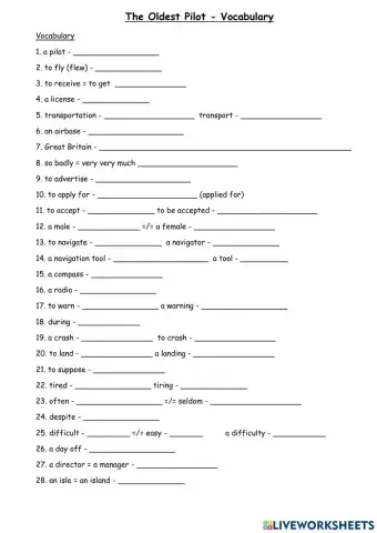 Module C, The Oldest Pilot in the World, Vocabulary