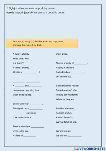 Family song - listening comprehension