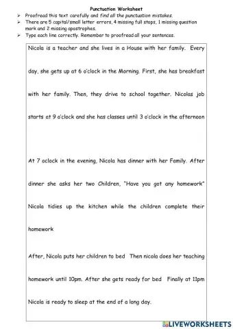 Punctuation worksheet