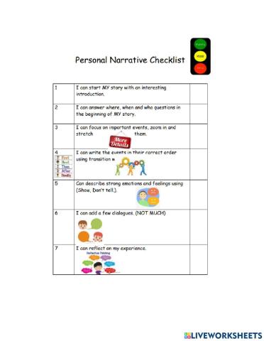 Personal Narrative Checklist (Draft)