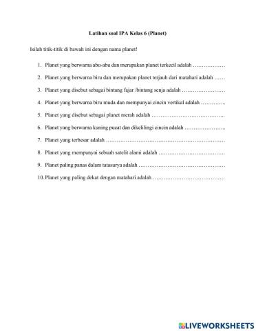 Latihan Soal IPA kelas 6