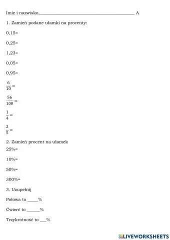 Zamiana procentów - klasa 6