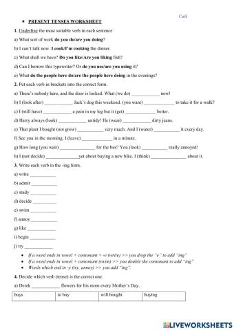 Present tenses - worksheet