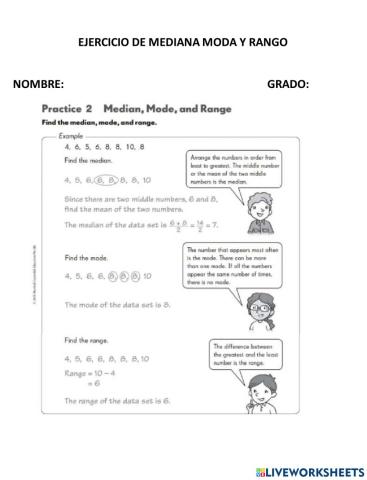 Median, mode y range