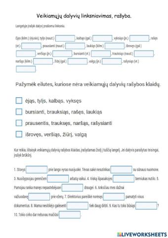 Veikiamųjų dalyvių linksniavimas, rašyba