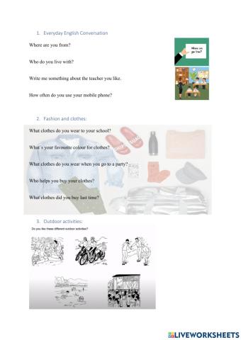 Clothes, outdoor activities