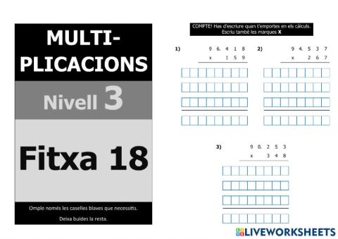 Multiplicacions nivell 5 - 3r nivell - Fitxa 18