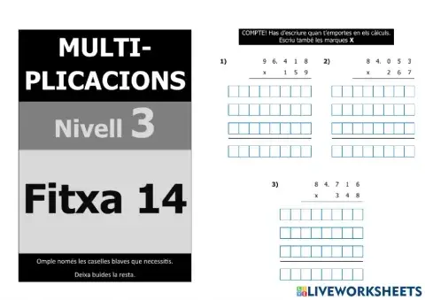 Multiplicacions nivell 5 - 3r nivell - Fitxa 14