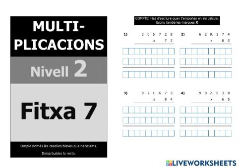 Multiplicacions nivell 5 - 2n nivell - Fitxa 7