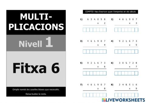 Multiplicacions nivell 5 - 1r nivell - Fitxa 6