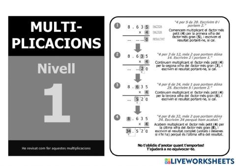 Multiplicacions nivell 5 - 1r nivell - Tutorial