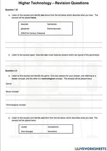 Higher Music Technology Revision Questions 3