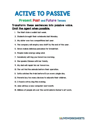 Active to Passive voice sentence transformation