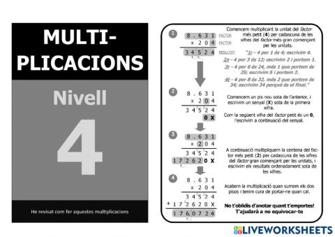 Multiplicacions nivell 5 - 4t nivell - Tutorial