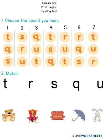 Spelling test Phonics Q-R-S-T-U