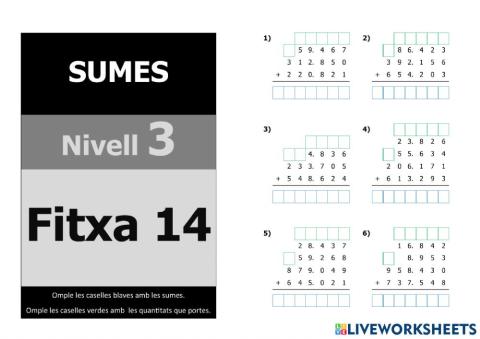 Sumes nivell 5 - 3r nivell - Fitxa 14