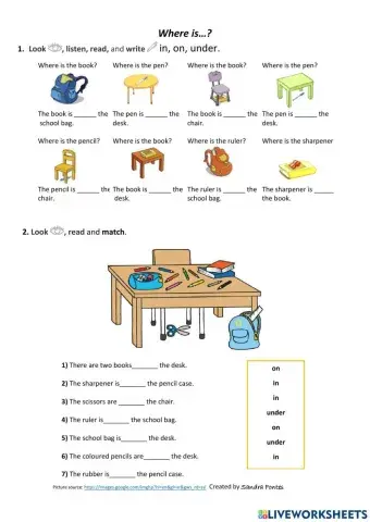School Objects and Place Prepositions
