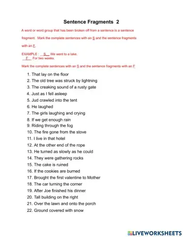 Sentence Fragments 2
