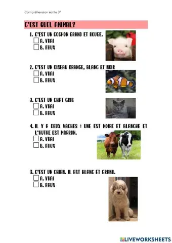 Compréhension écrite animaux