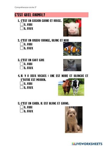 Compréhension écrite animaux