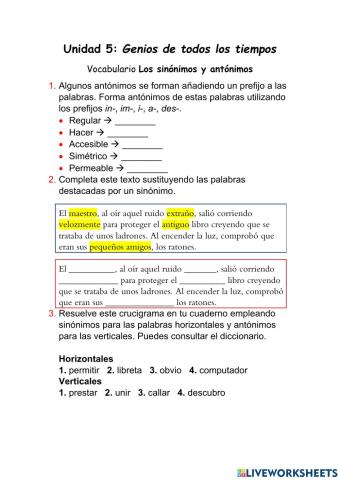 Vocabulario: Los sinónimos y antónimos