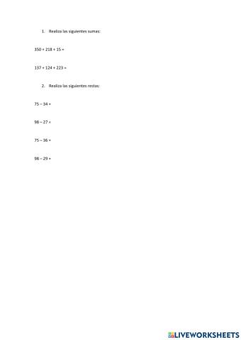 Sumas y restas con llevadas