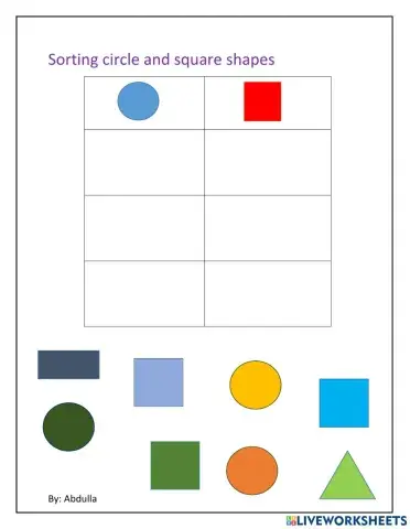 Sorting circle and square shapes