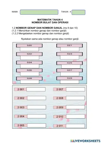 Nombor Genap dan Nombor Ganjil