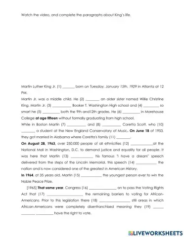 Past simple-Martin Luther King Jr.