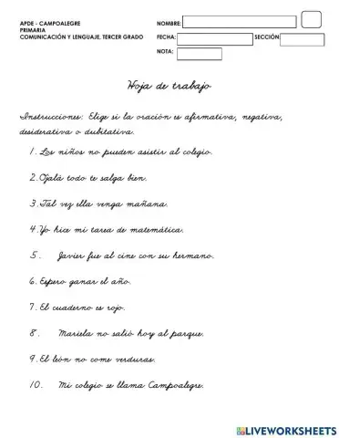 Oraciones afirmativas-negativas-dubitativas y desiderativas