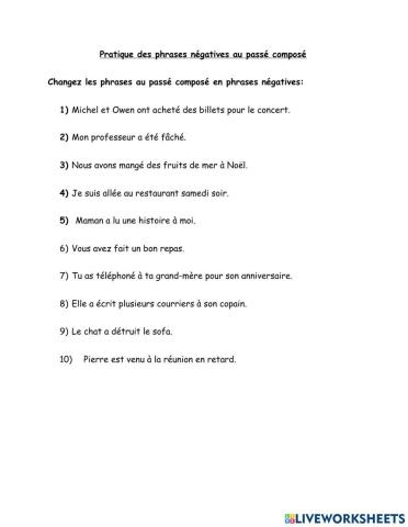 Pratique des phrases negative au passe compose