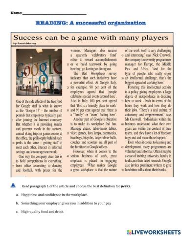 Reading: a successful organization