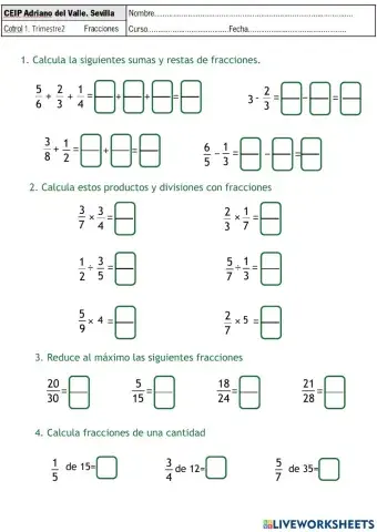 Operaciones con fracciones. Trimestre2b