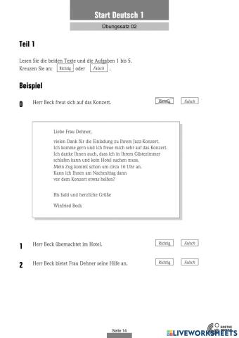 Start auf Deutsch A1 - Lesen