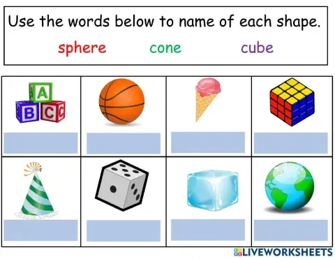 3D shapes Review of the cone, sphere and cube
