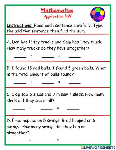 Application Sums to 20