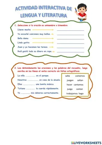 Unimembres, bimembres y verbos