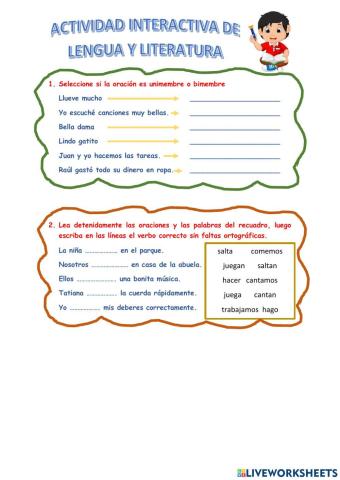 Unimembres, bimembres y verbos