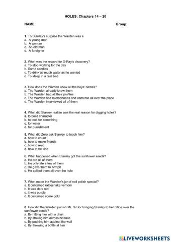 Holes Chapters 14-20