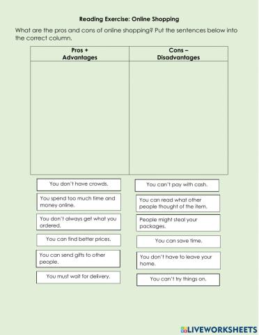 Reading Exercise - Online Shopping