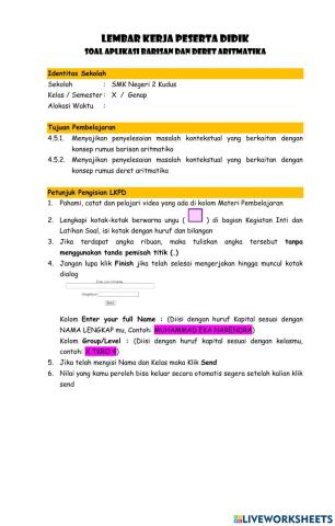 LKPD Aplikasi Barisan Deret Aritmatika