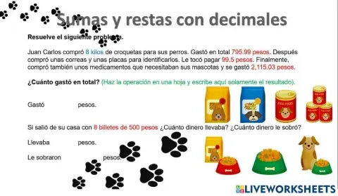 Problema de suma y resta con decimales