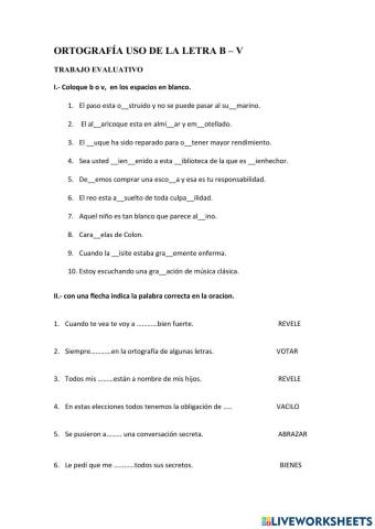 ORTOGRAFIA USO DE LA B -V