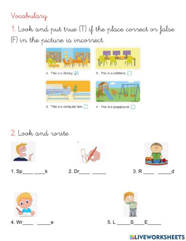 Actions verbs and places at school