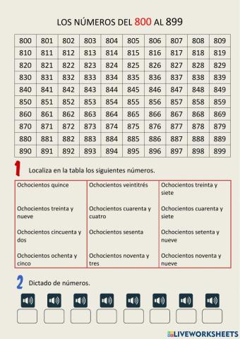 Los números hasta el 899