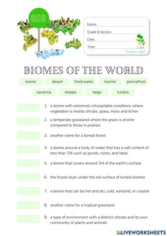 Exploring Earth's Biomes: Vocabulary Worksheet (HuntersWoodsPH)