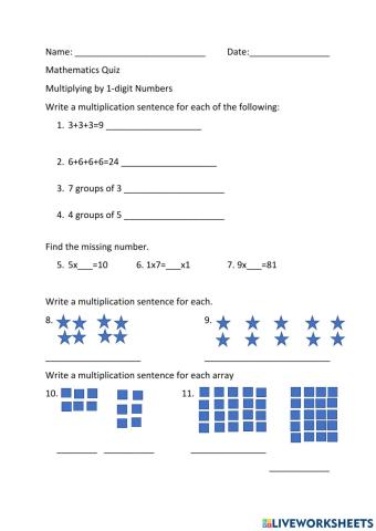 Multiplying 1-digit Numbers